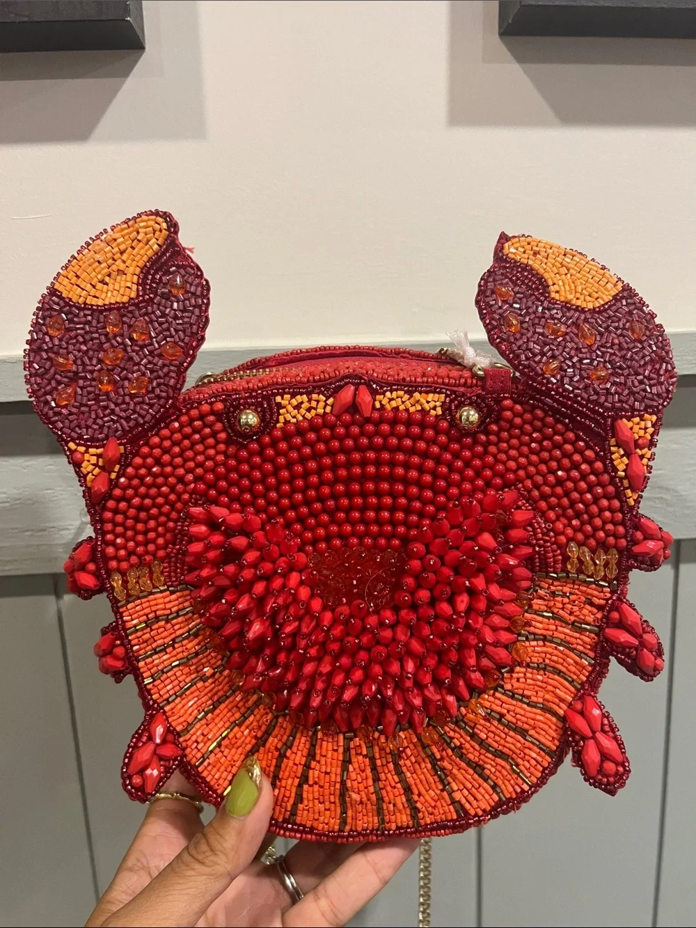 Hand-Beaded Red Crab Evening Clutch